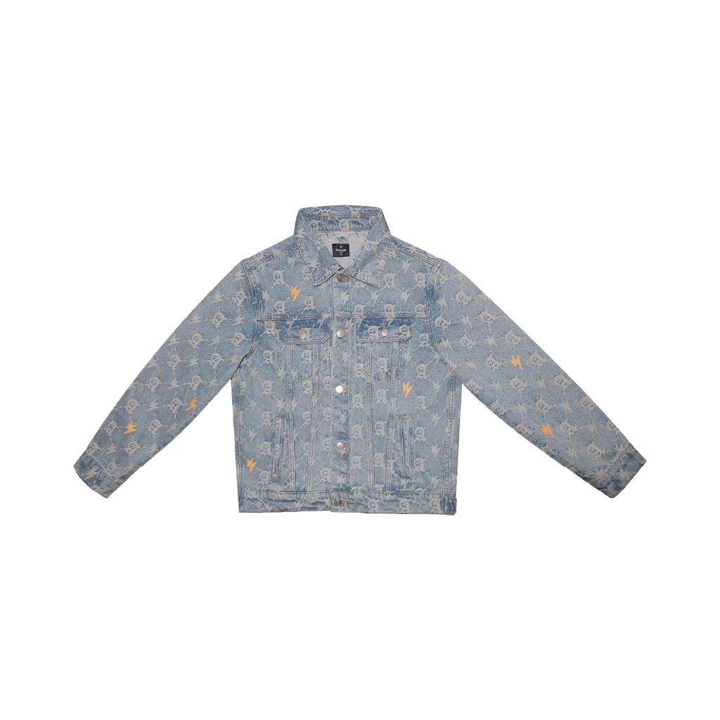 Unisex Full Print Logo Denim Jacket Light Blue