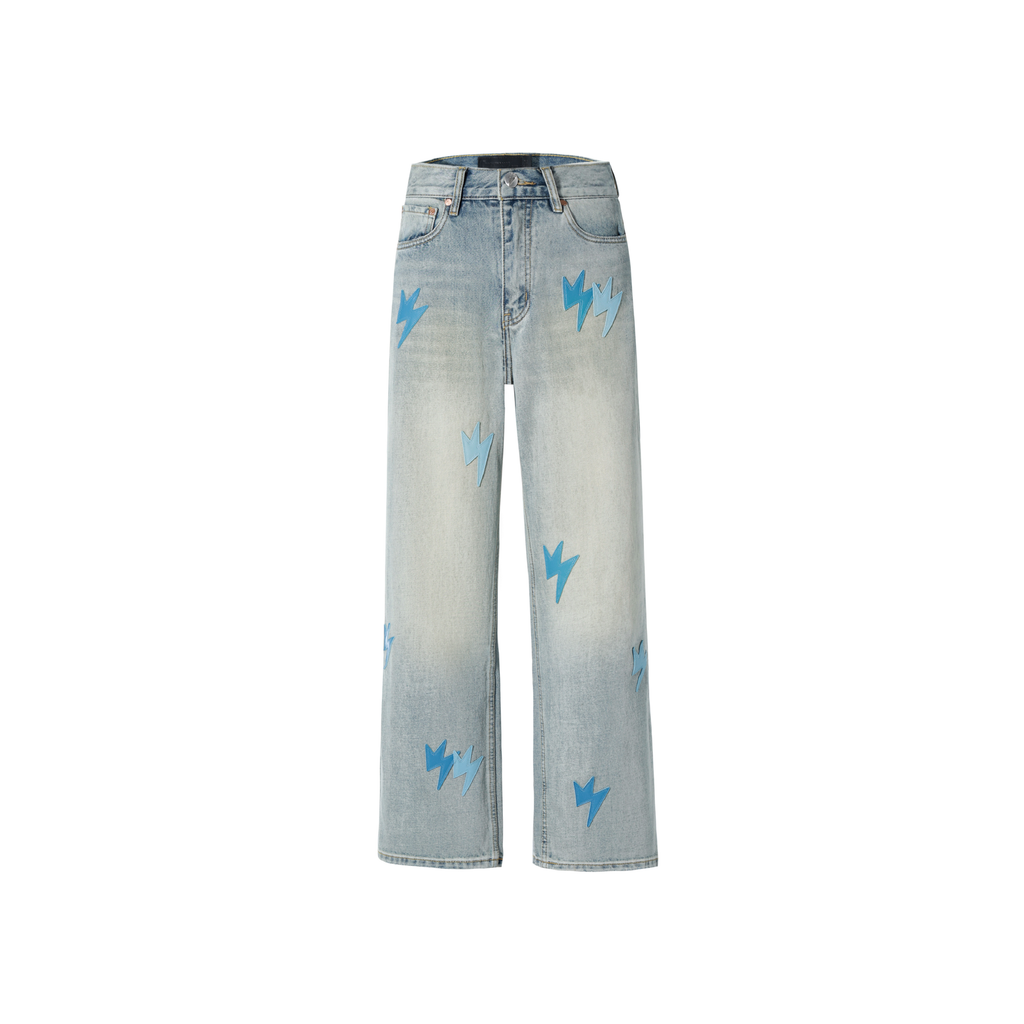 Unisex Lightning Bolt Jeans Light Wash