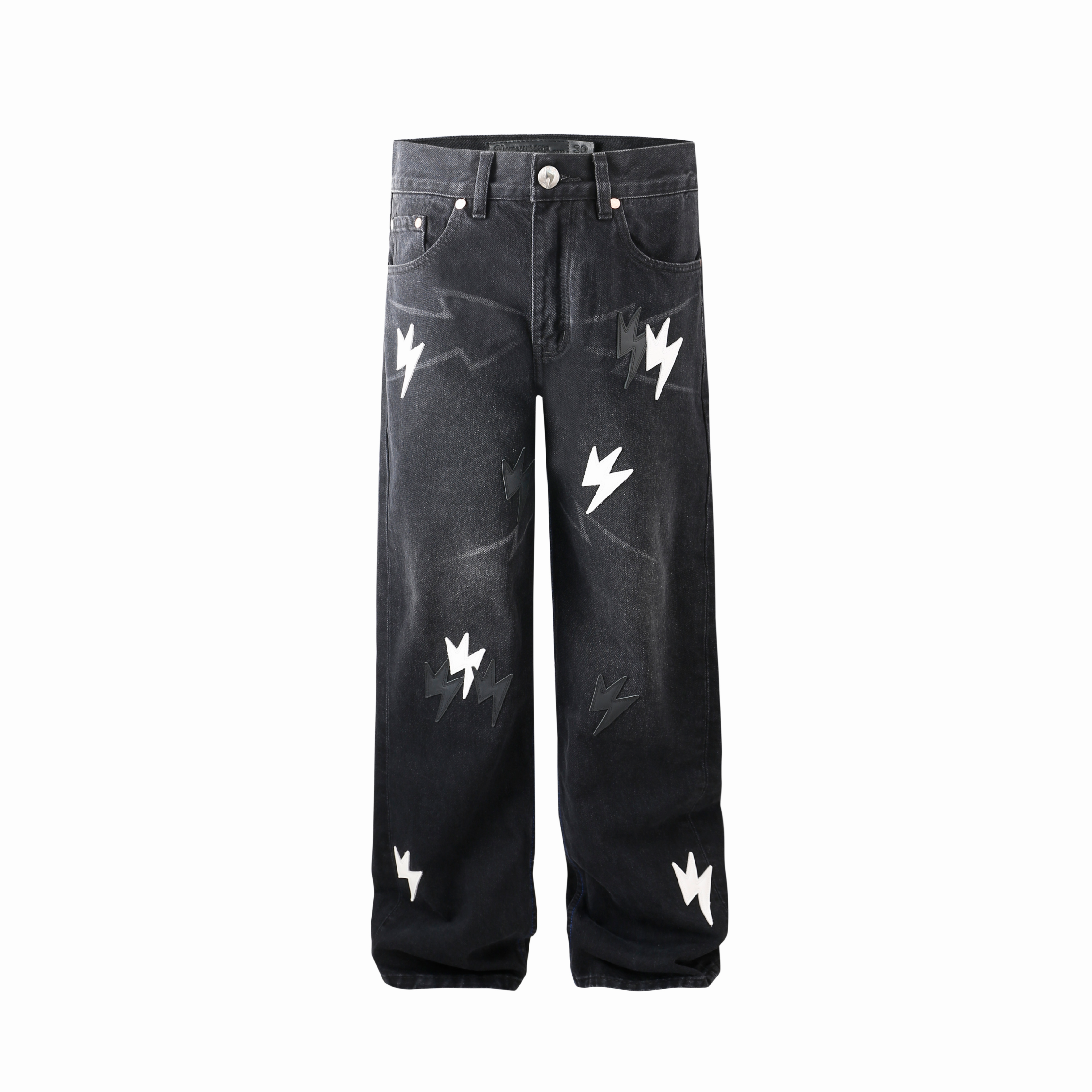 Unisex Lightning Bolt Wide-leg Jeans Black