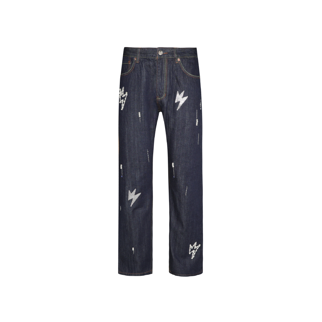 Unisex Spark Lightning Bolt Jeans Dark Blue