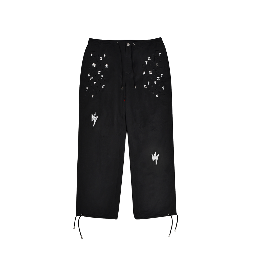 Unisex Lightning Bolt Embroidery Cargo Black