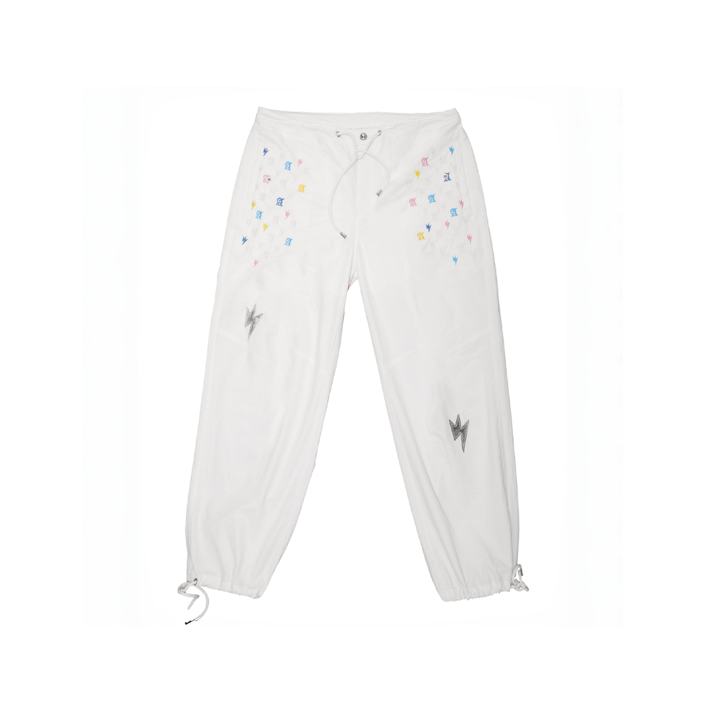 Unisex Lightning Bolt Embroidery Cargo White
