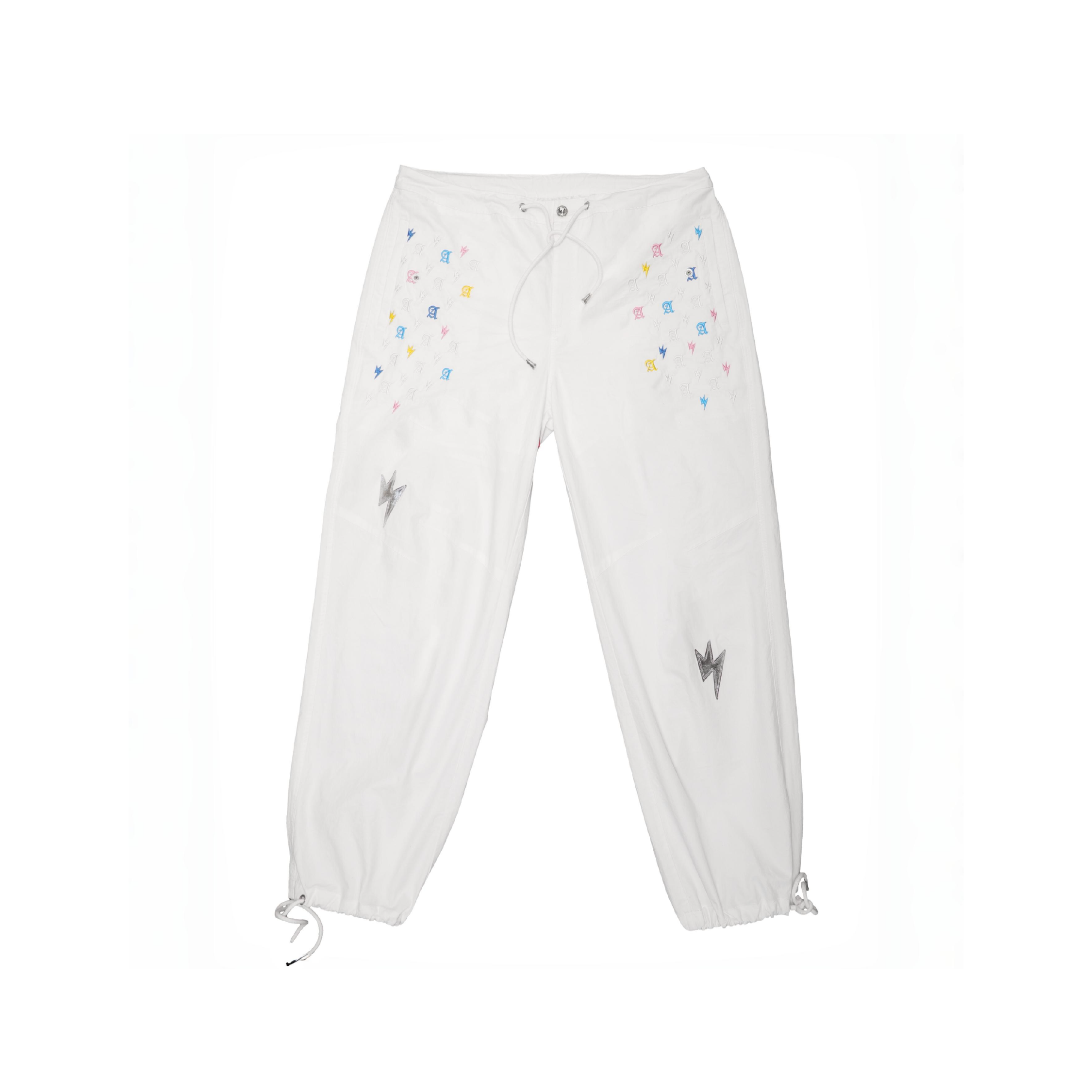 Unisex Lightning Bolt Embroidery Cargo White