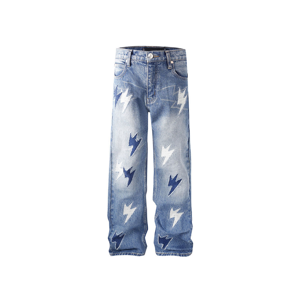 Unisex Lightning Bolt Jeans Medium Wash