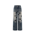 Unisex Logo Print Jeans Vintage Wash