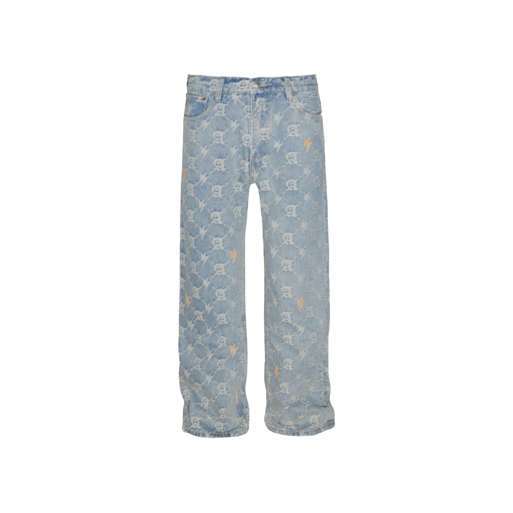 Unisex Full Print Logo Jeans Light Blue