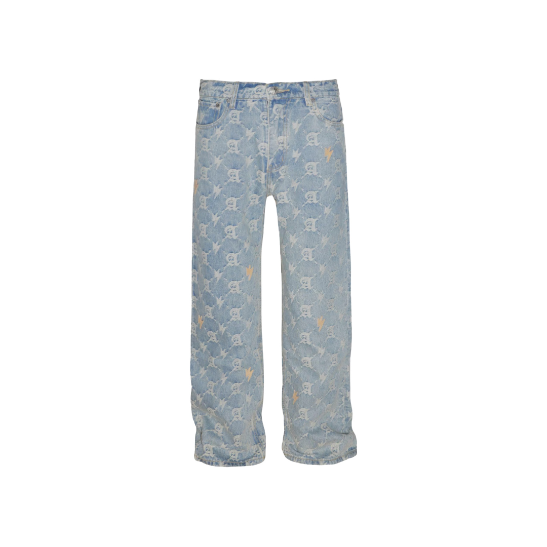 Unisex Full Print Logo Jeans Light Blue