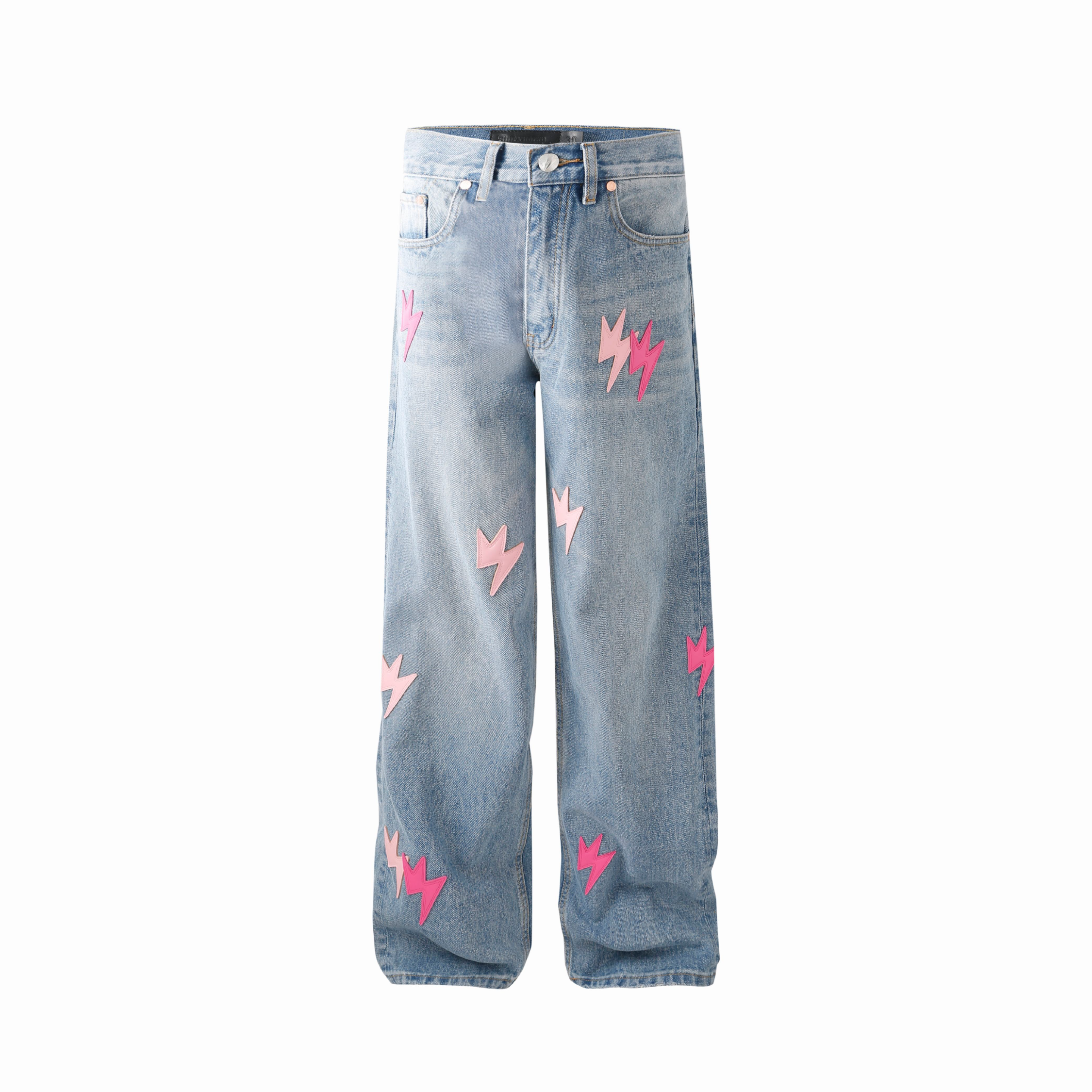 Unisex Pink Lightning Bolt Jeans Blue