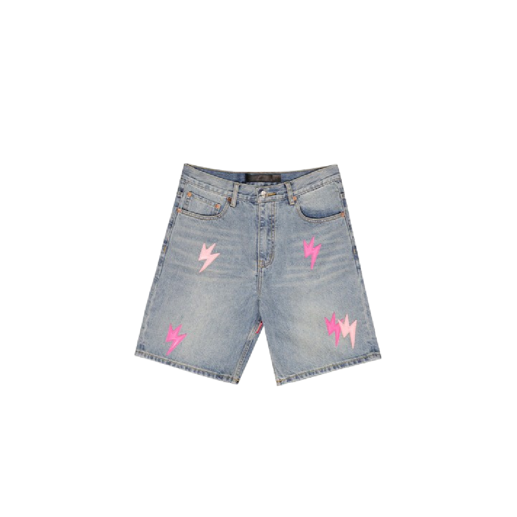 Unisex Pink Lightning Bolt Short Pants Blue