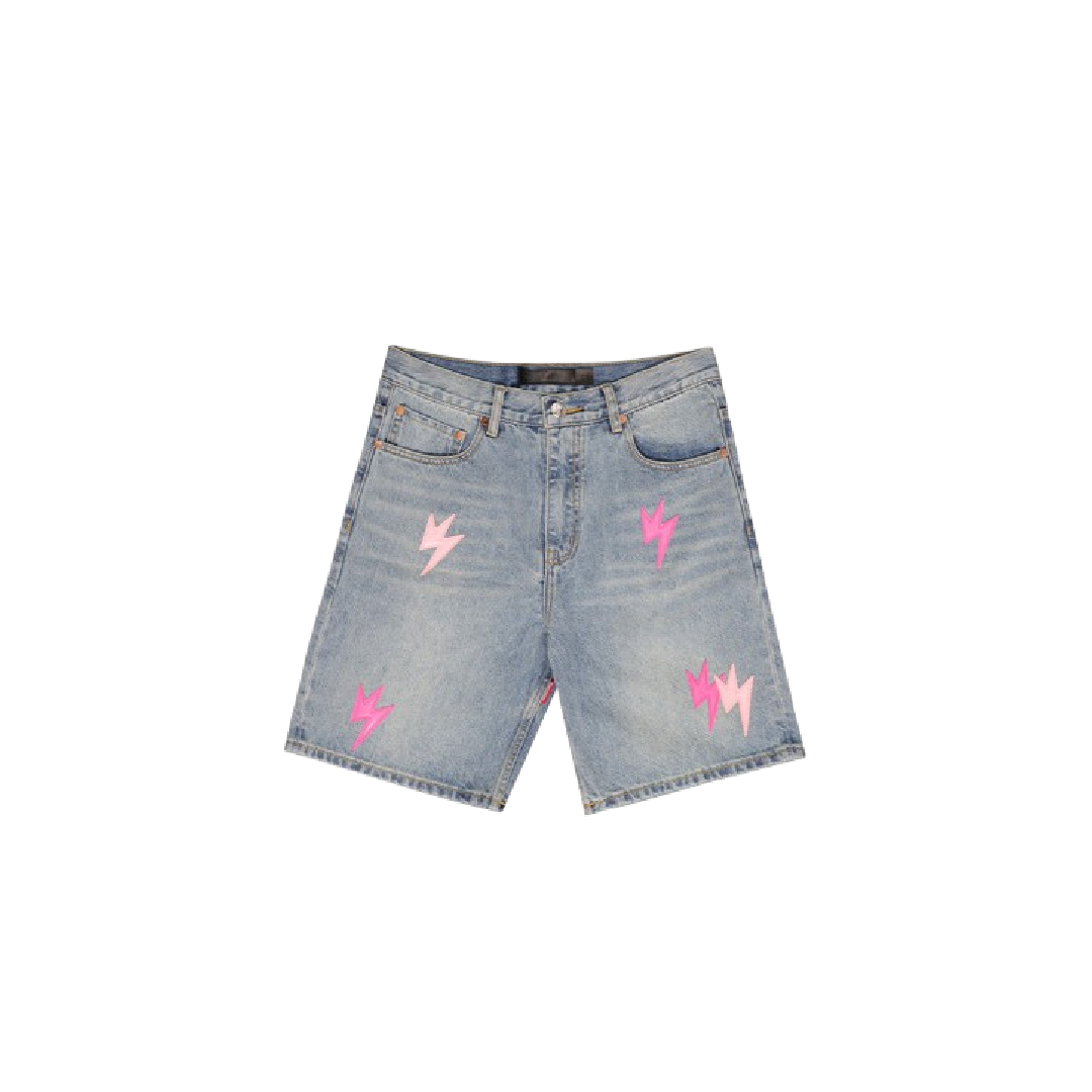 Unisex Pink Lightning Bolt Short Pants Blue