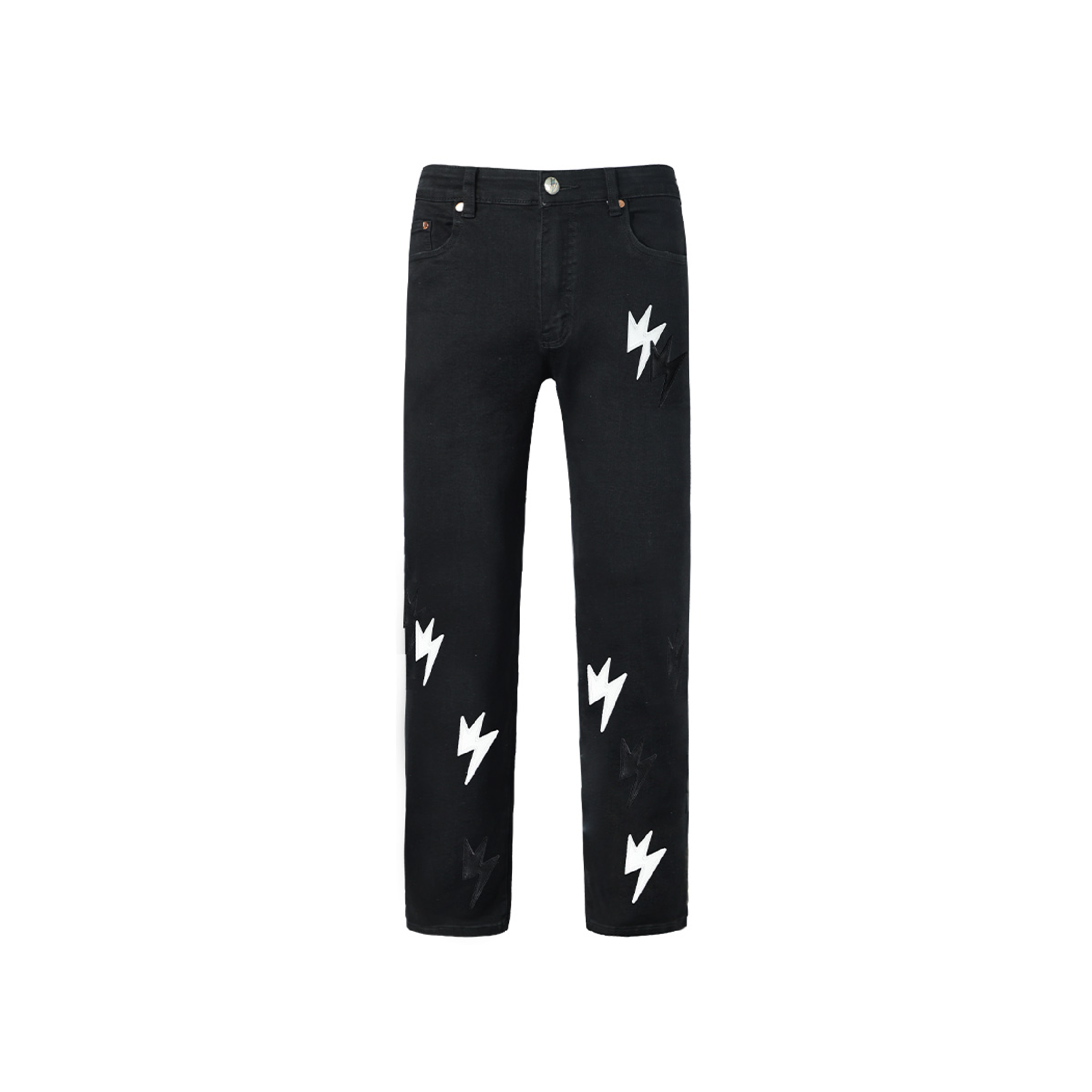 Unisex Lightning Bolt Staight Leg Jeans Black