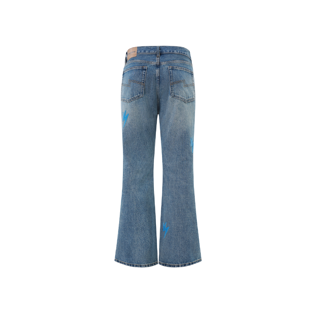Unisex Floral Patterns Jeans Medium Wash