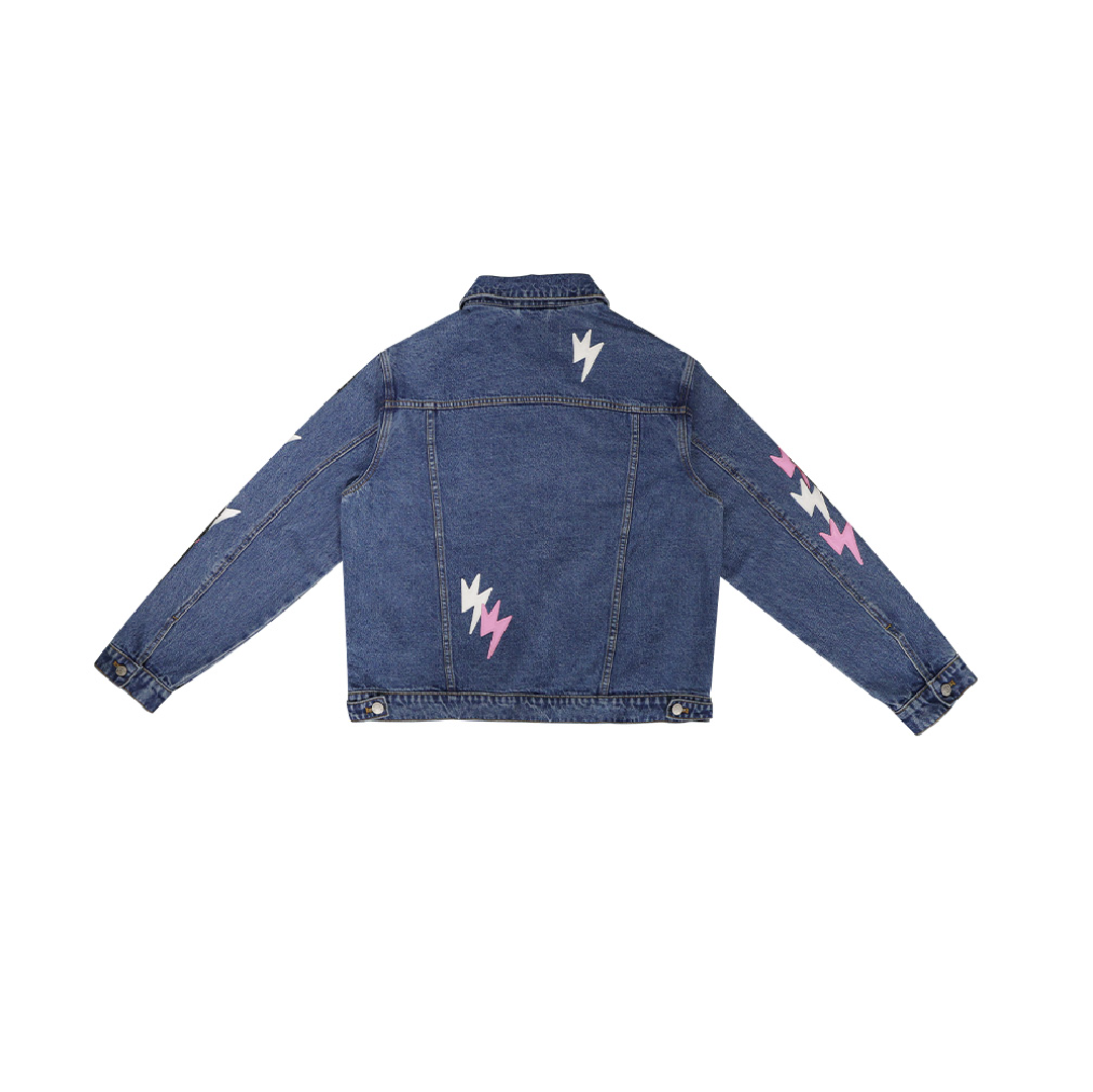 Unisex Lightning Bolt Denim Jacket Blue