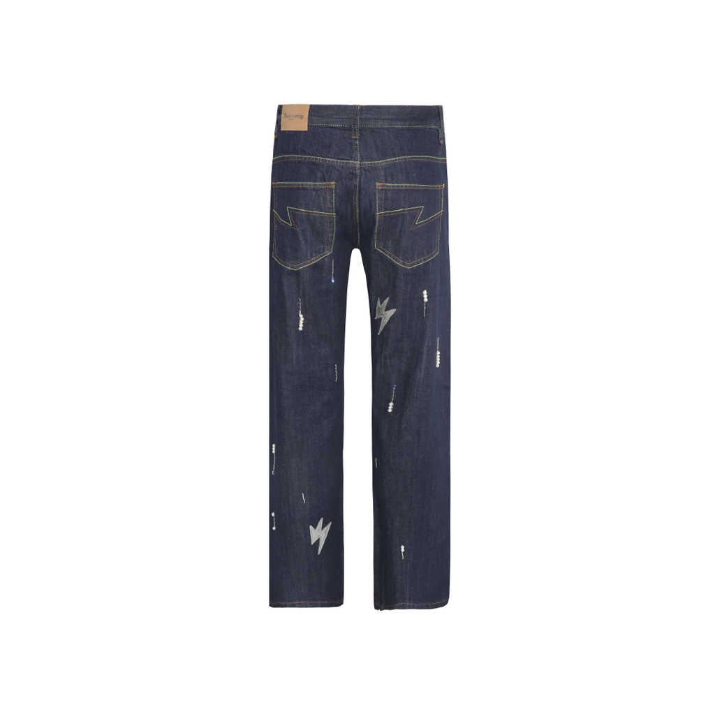 Unisex Spark Lightning Bolt Jeans Dark Blue