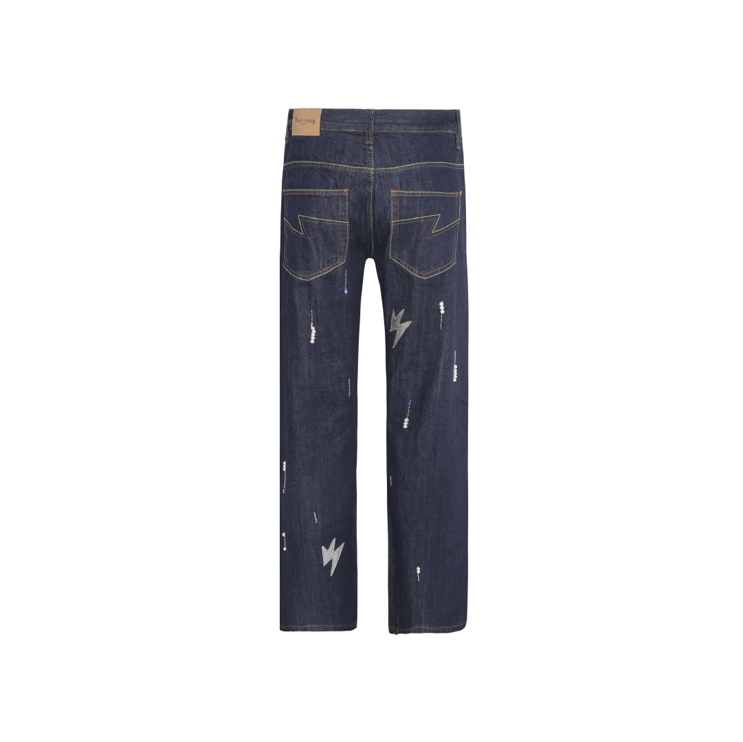 Unisex Spark Lightning Bolt Jeans Dark Blue