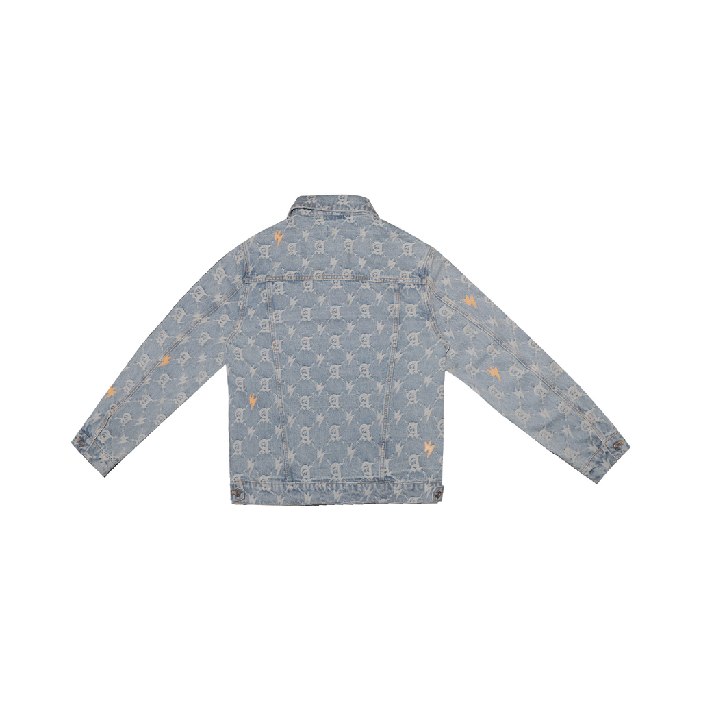 Unisex Full Print Logo Denim Jacket Light Blue