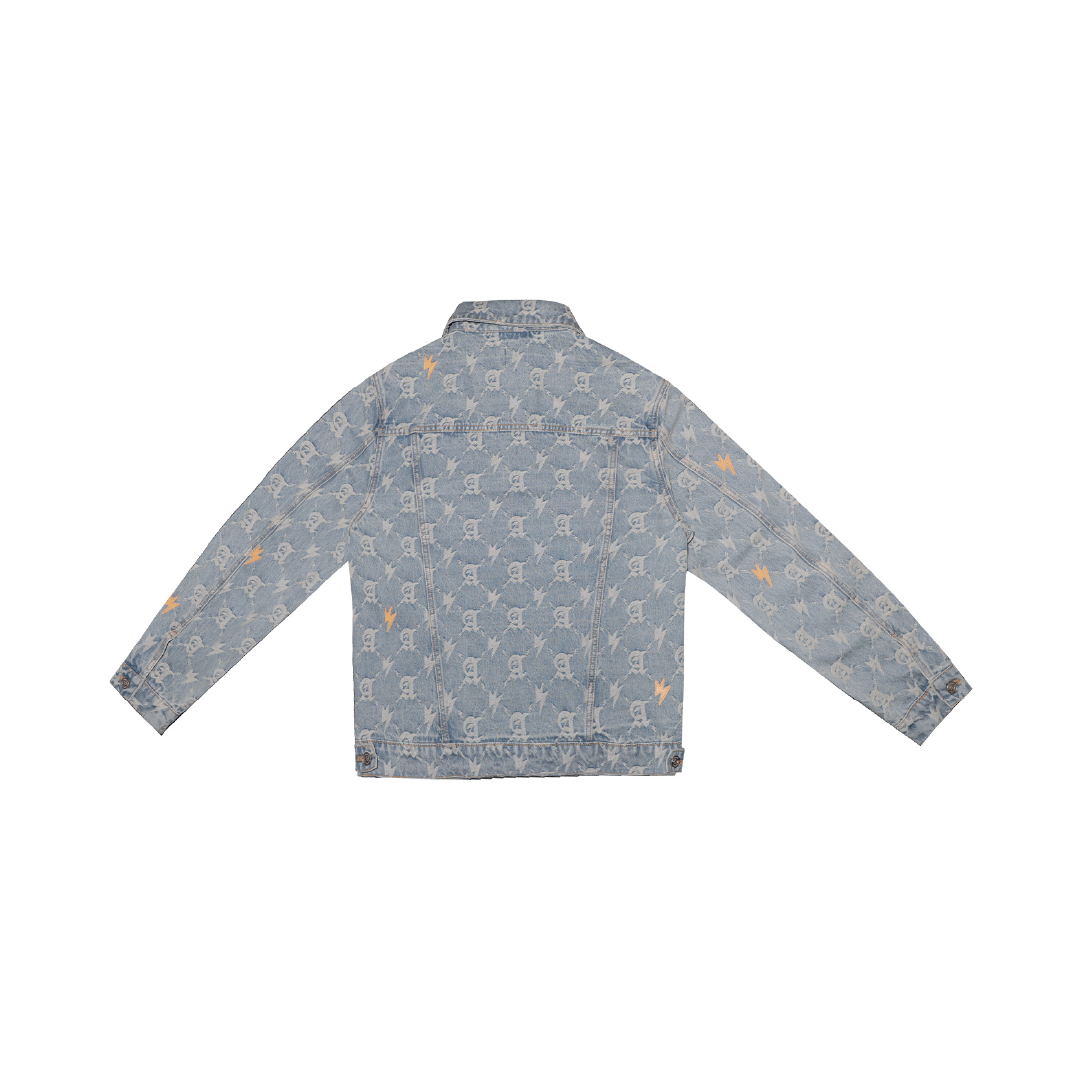 Unisex Full Print Logo Denim Jacket Light Blue