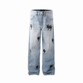 Unisex Black Lightning Bolt Jeans Blue