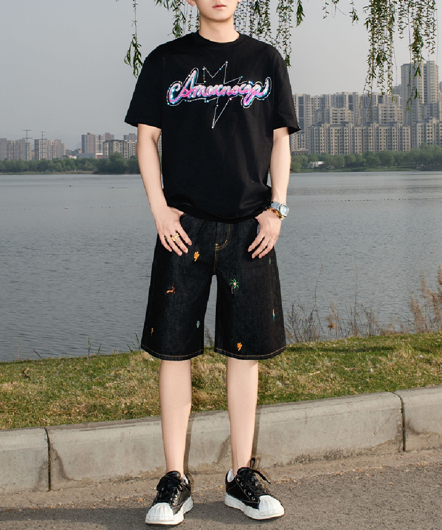 Unisex Embroidery Short Pants