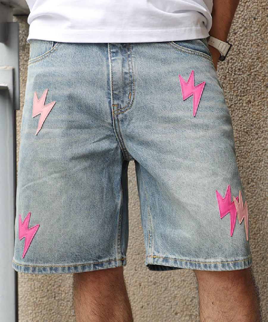 Unisex Pink Lightning Bolt Short Pants Blue