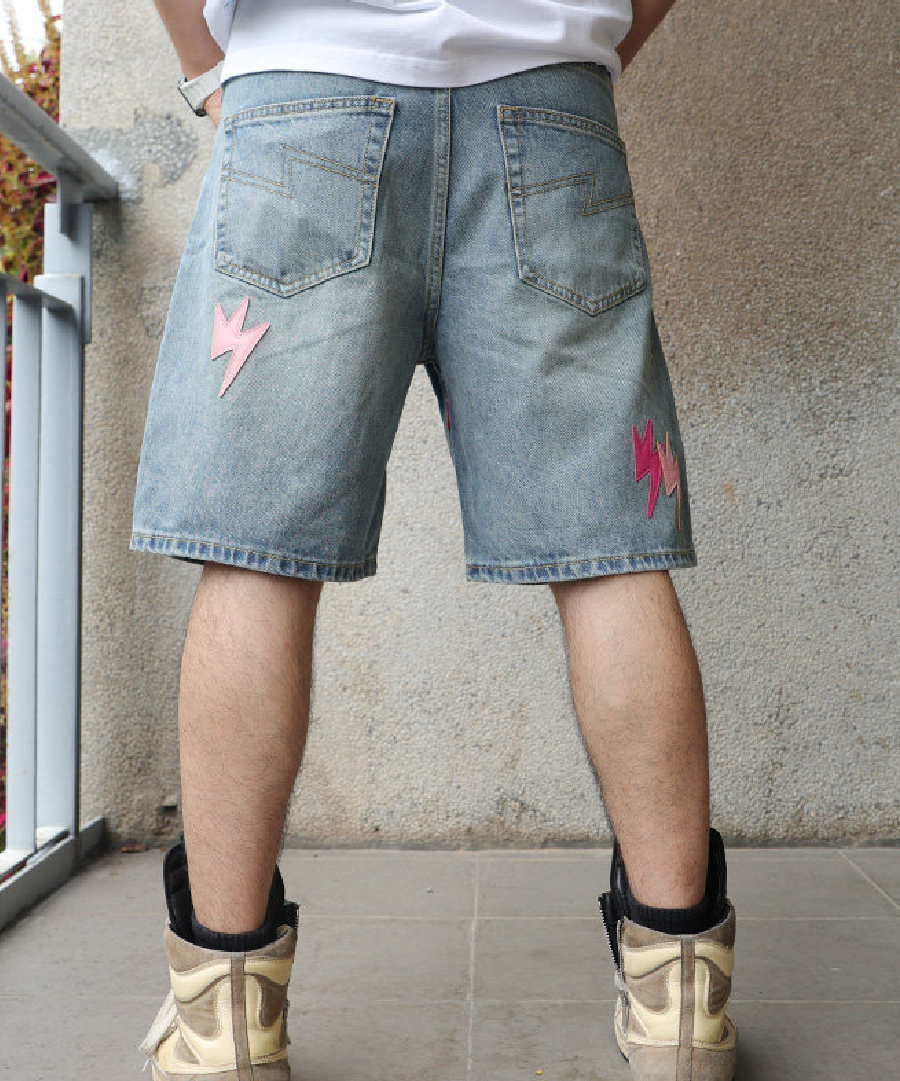 Unisex Pink Lightning Bolt Short Pants Blue