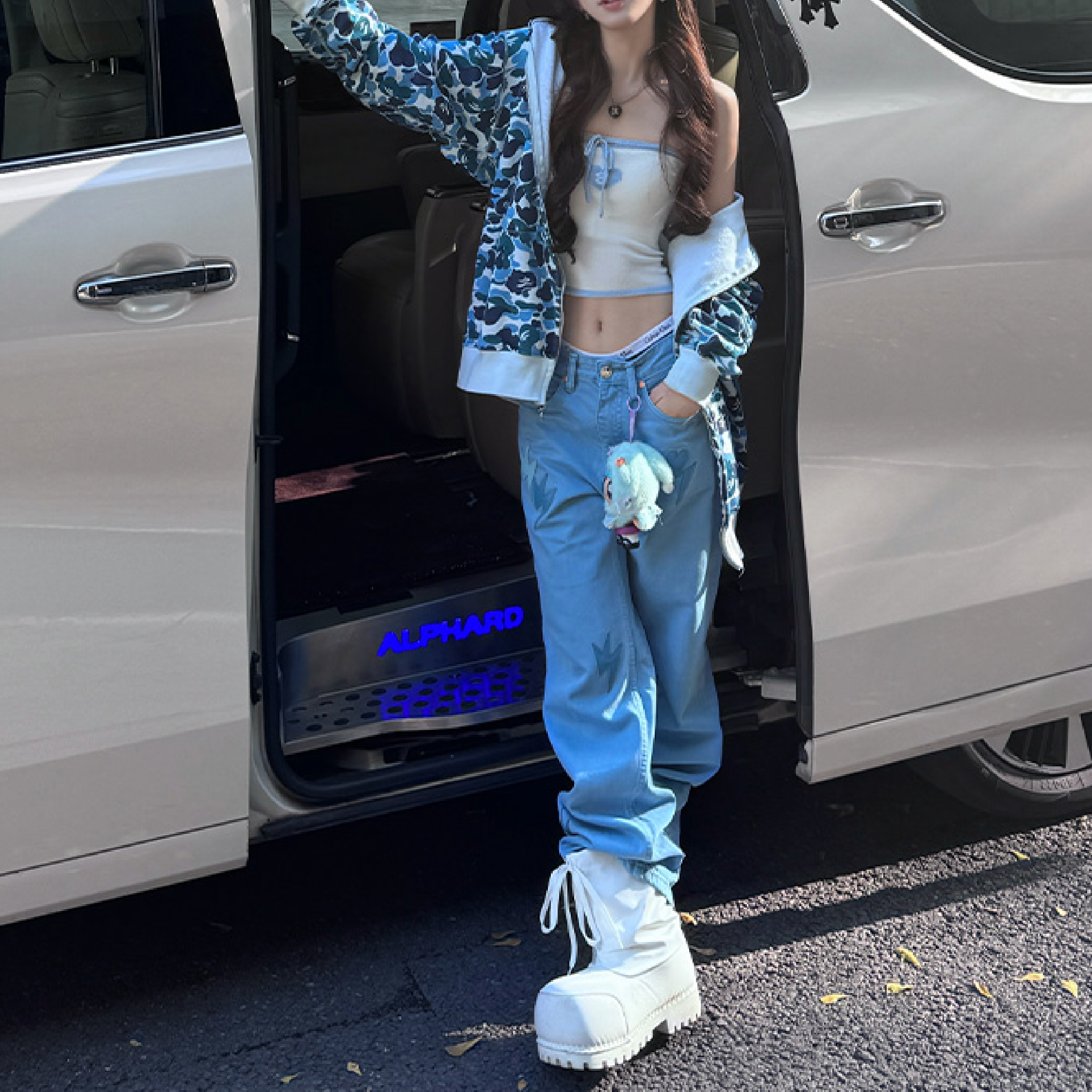 Women Lightning Bolt Jeans Blue