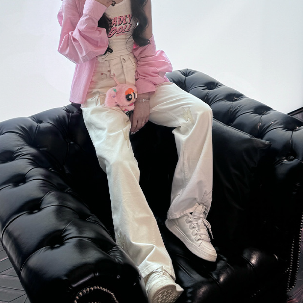 Women Lightning Bolt Jeans White