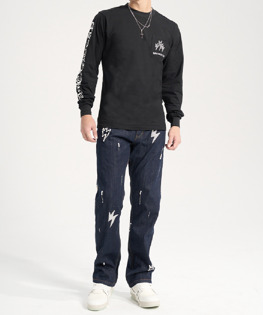 Unisex Spark Lightning Bolt Jeans Dark Blue