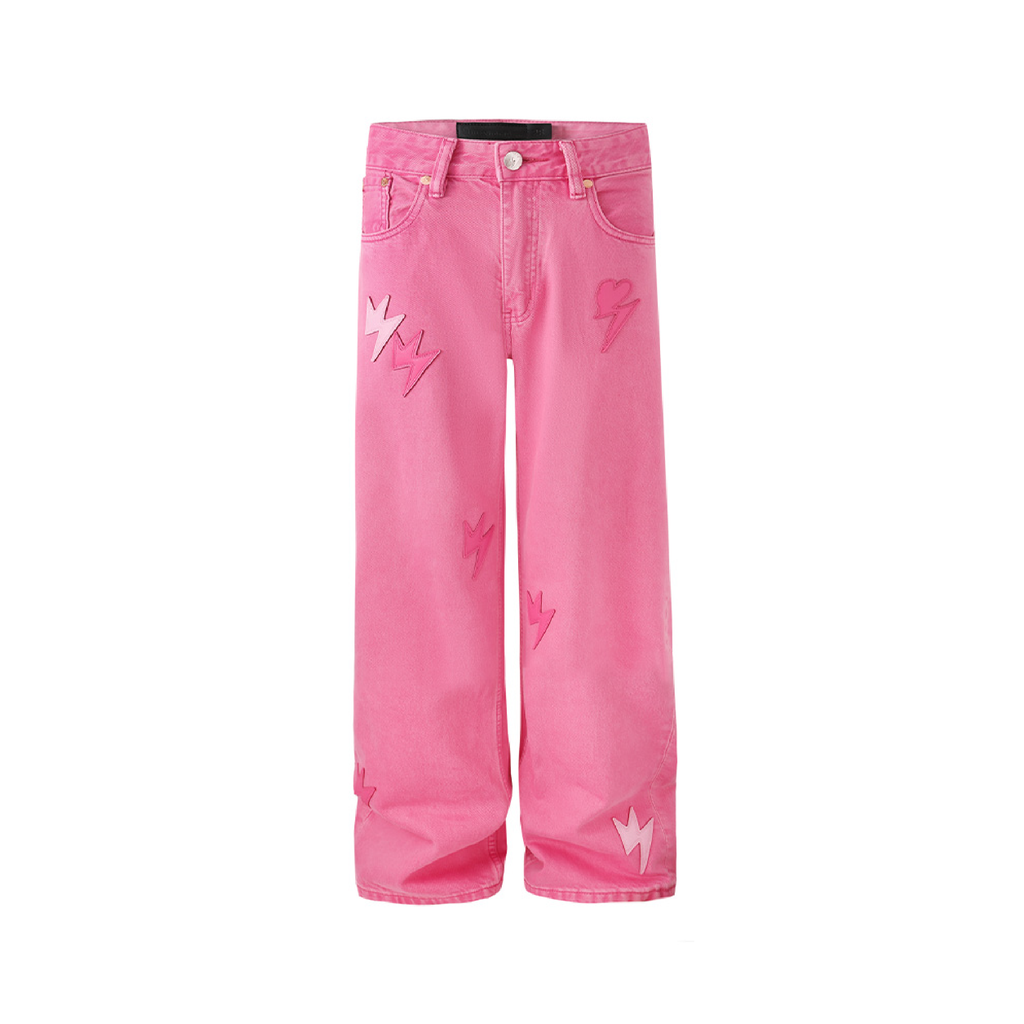 Women Lightning Bolt Jeans Pink