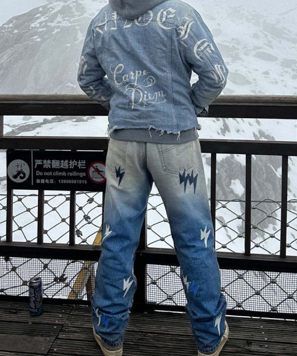 Unisex Lightning Bolt Jeans Gradient Blue