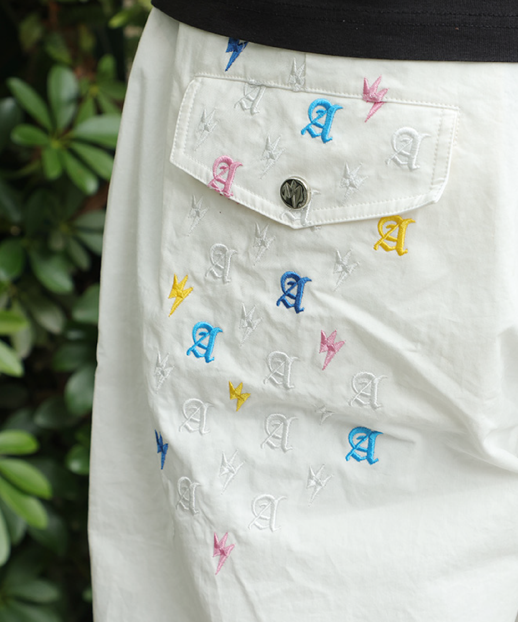Unisex Lightning Bolt Embroidery Cargo White