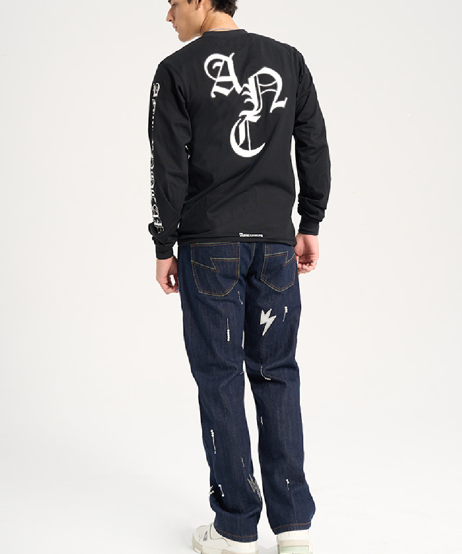 Unisex Spark Lightning Bolt Jeans Dark Blue