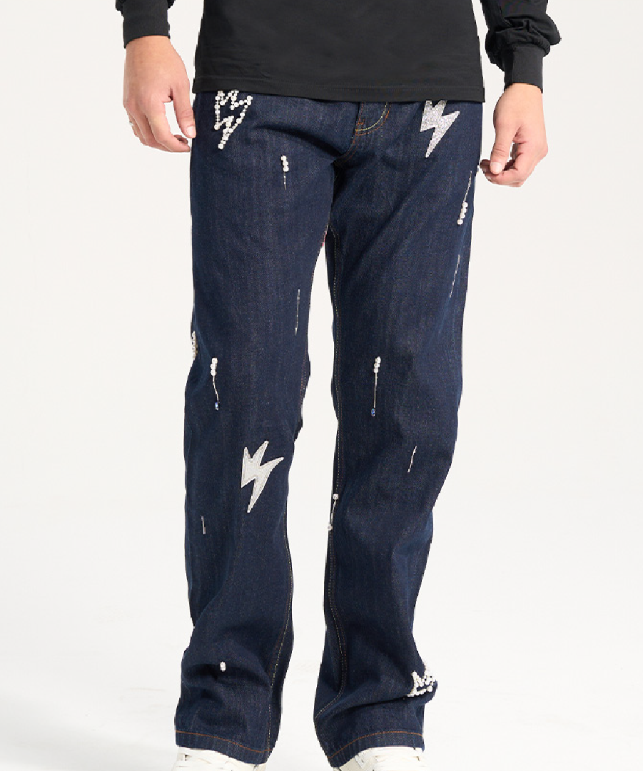 Unisex Spark Lightning Bolt Jeans Dark Blue