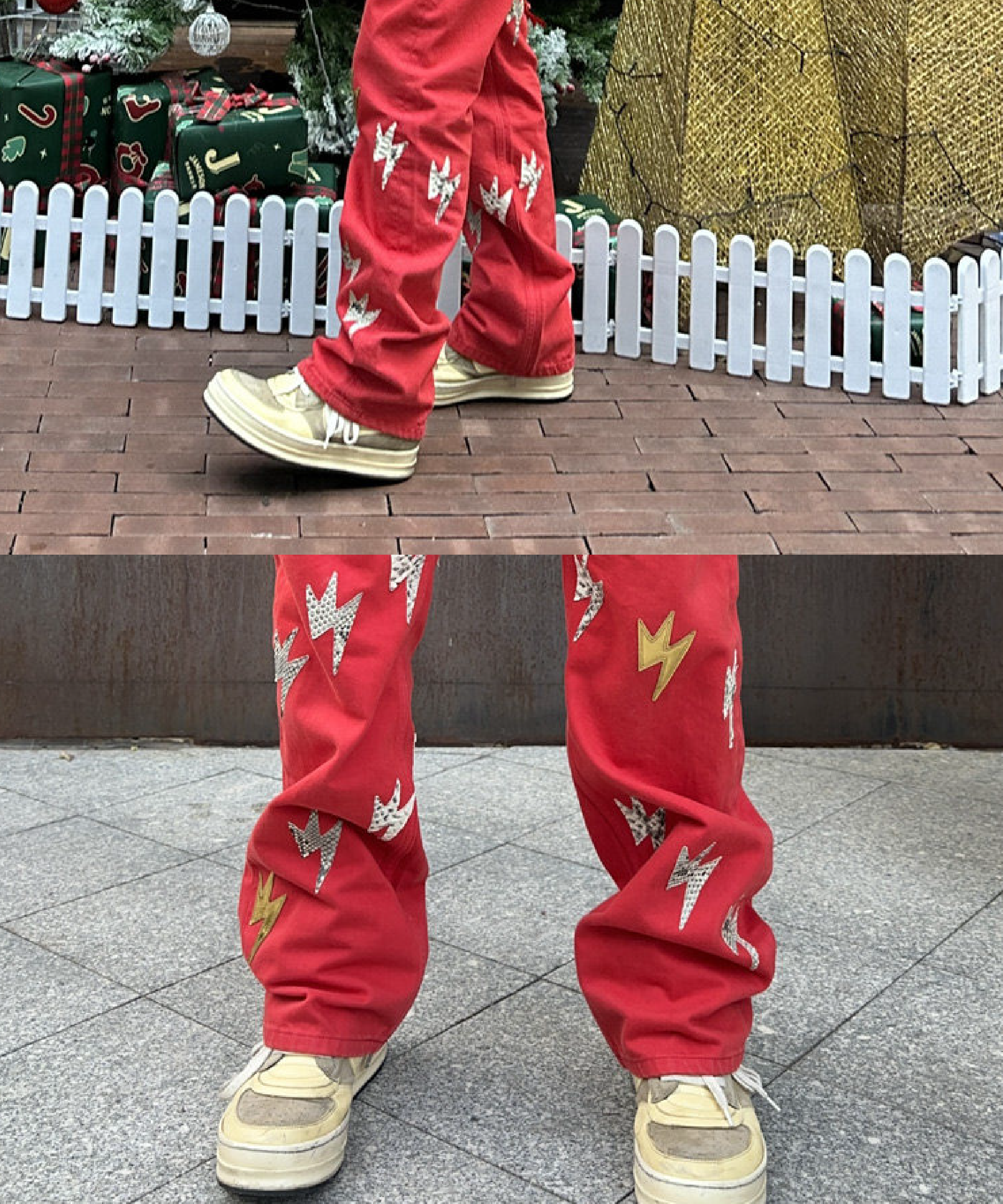 Unisex Snakeskin Lightning Bolt Jeans Red