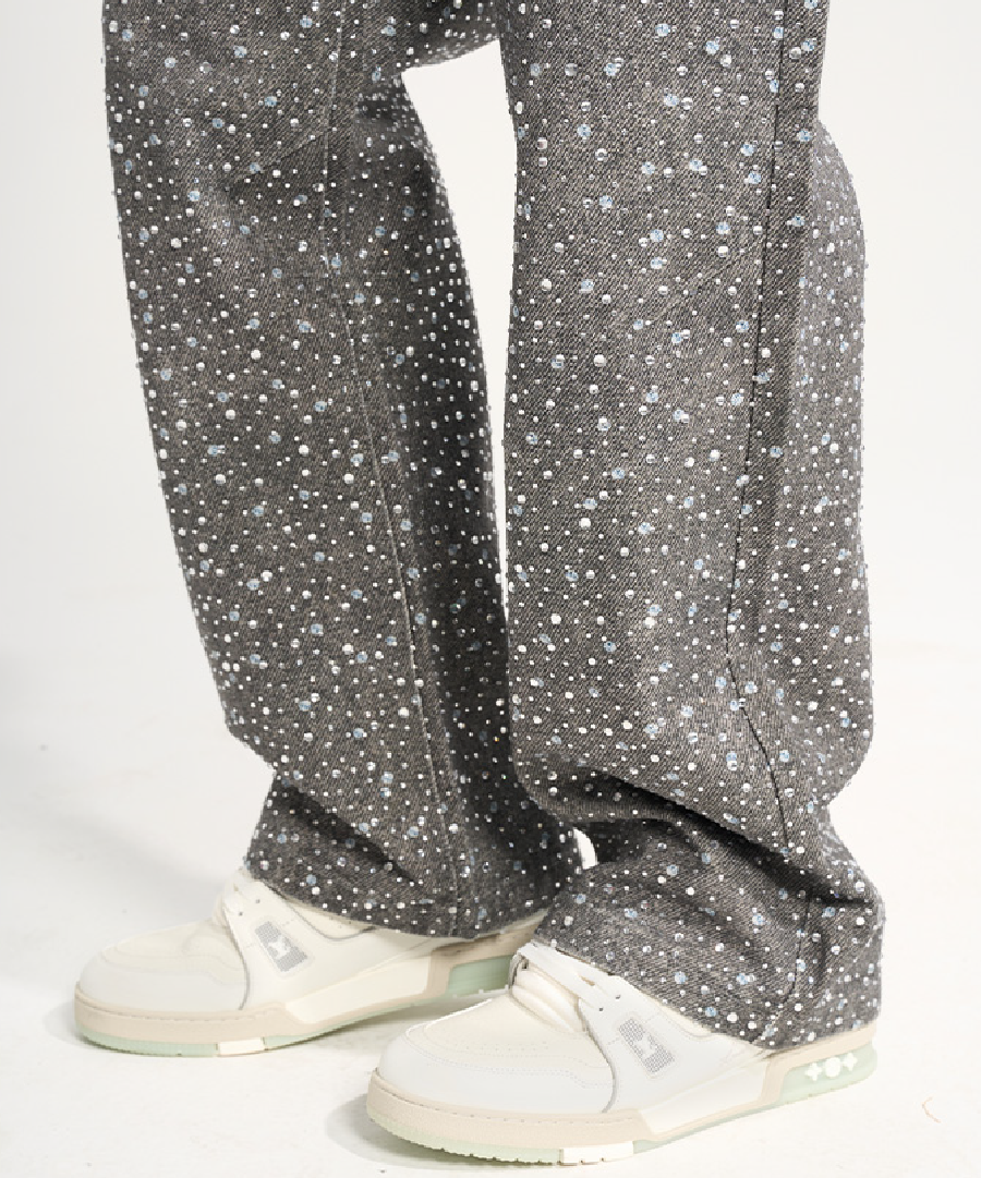 Unisex Blinged-out Jeans Dark Grey