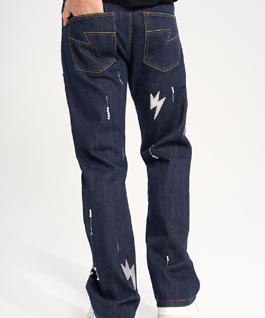 Unisex Spark Lightning Bolt Jeans Dark Blue