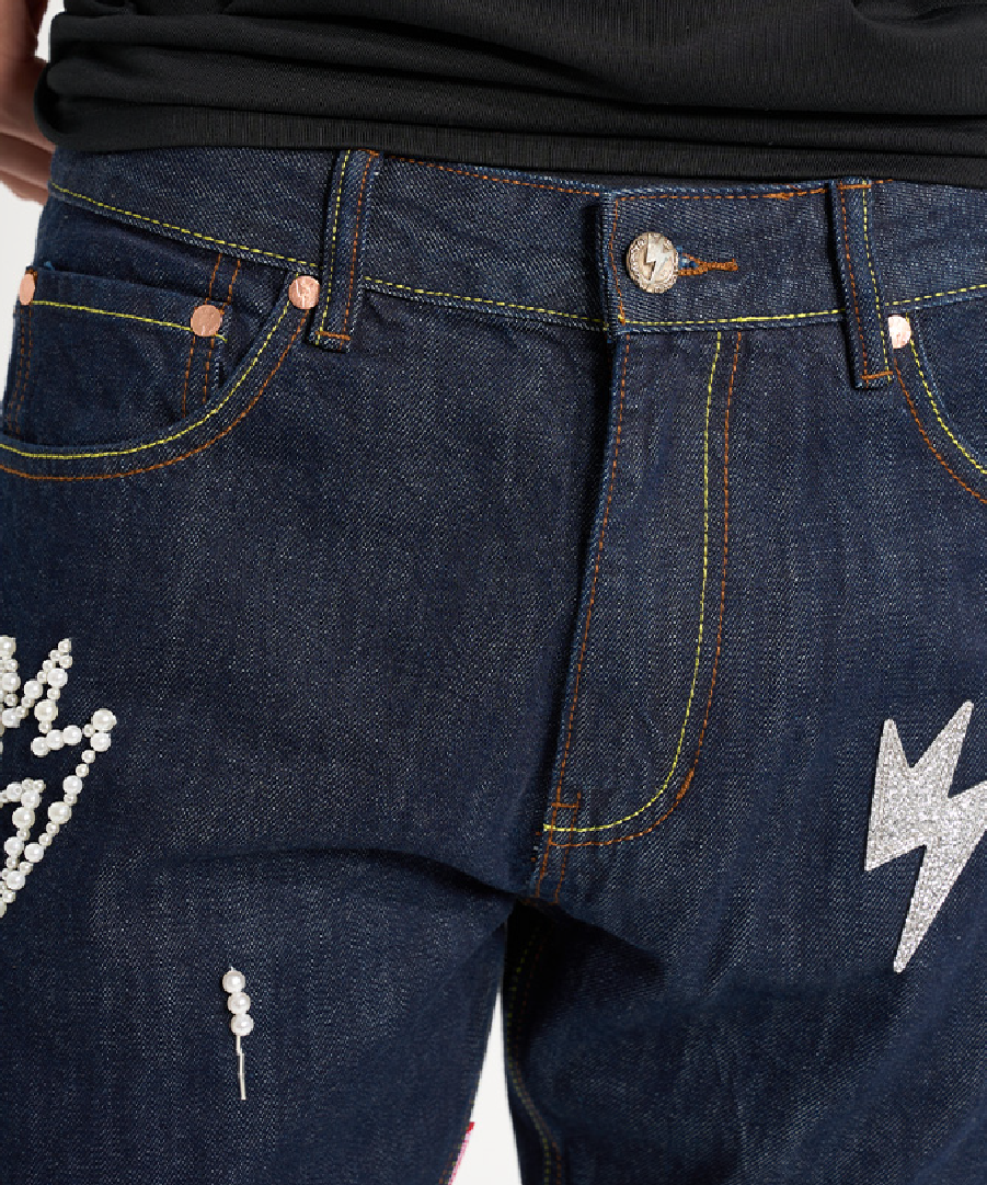 Unisex Spark Lightning Bolt Jeans Dark Blue