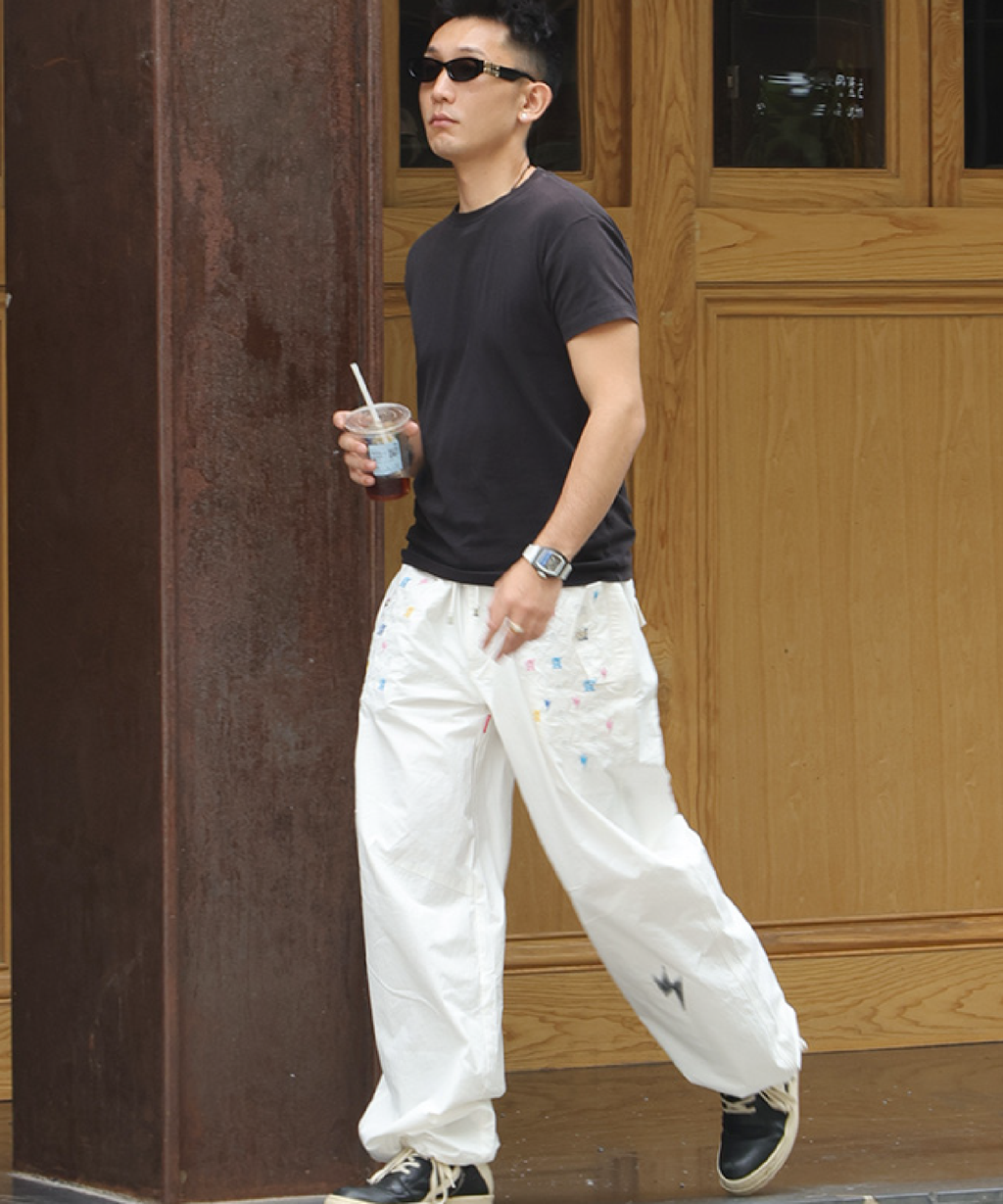 Unisex Lightning Bolt Embroidery Cargo White