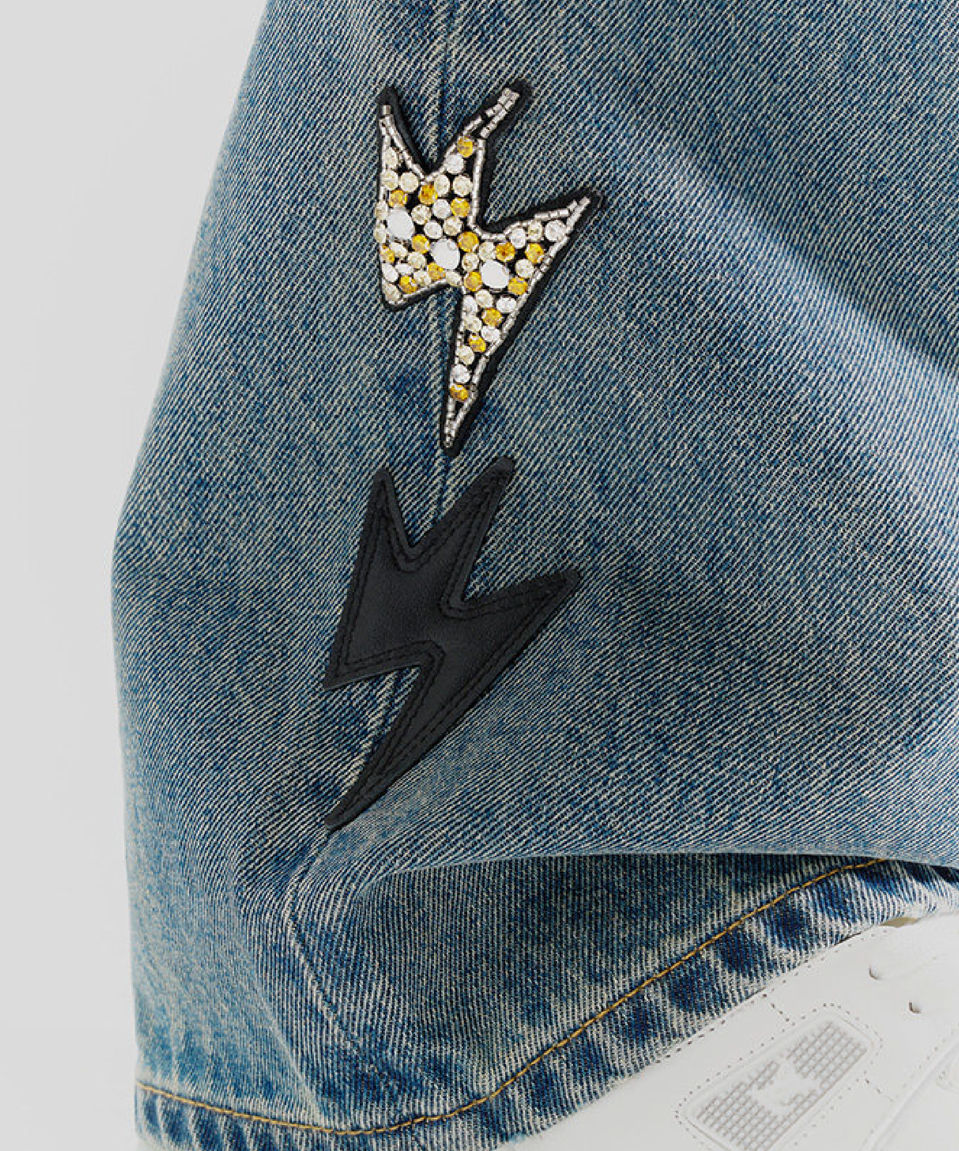 Unisex Black Lightning Bolt Jeans Vintage Medium Wash