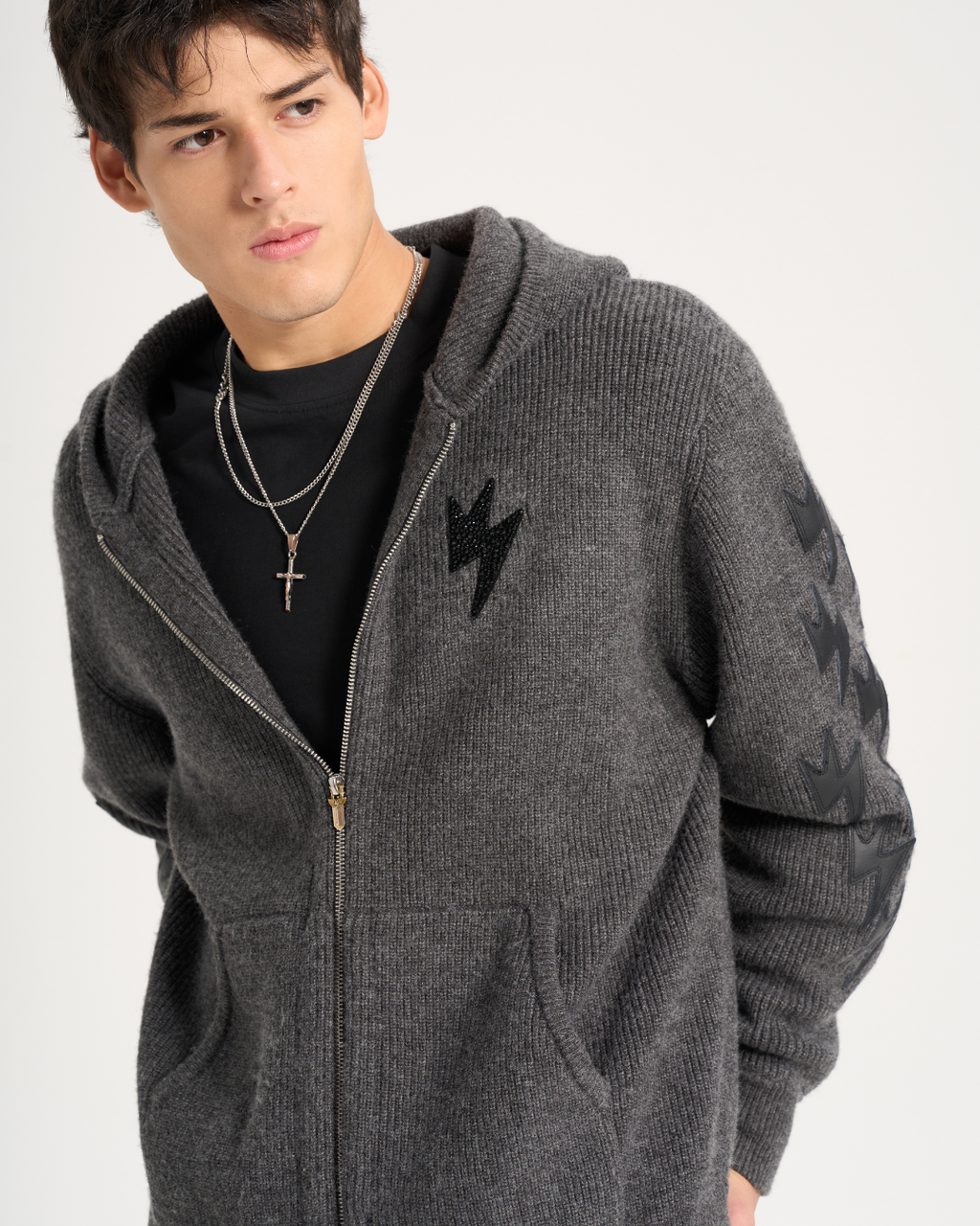 Unisex Lightning Bolt Zip-Up Hooded Cardigan