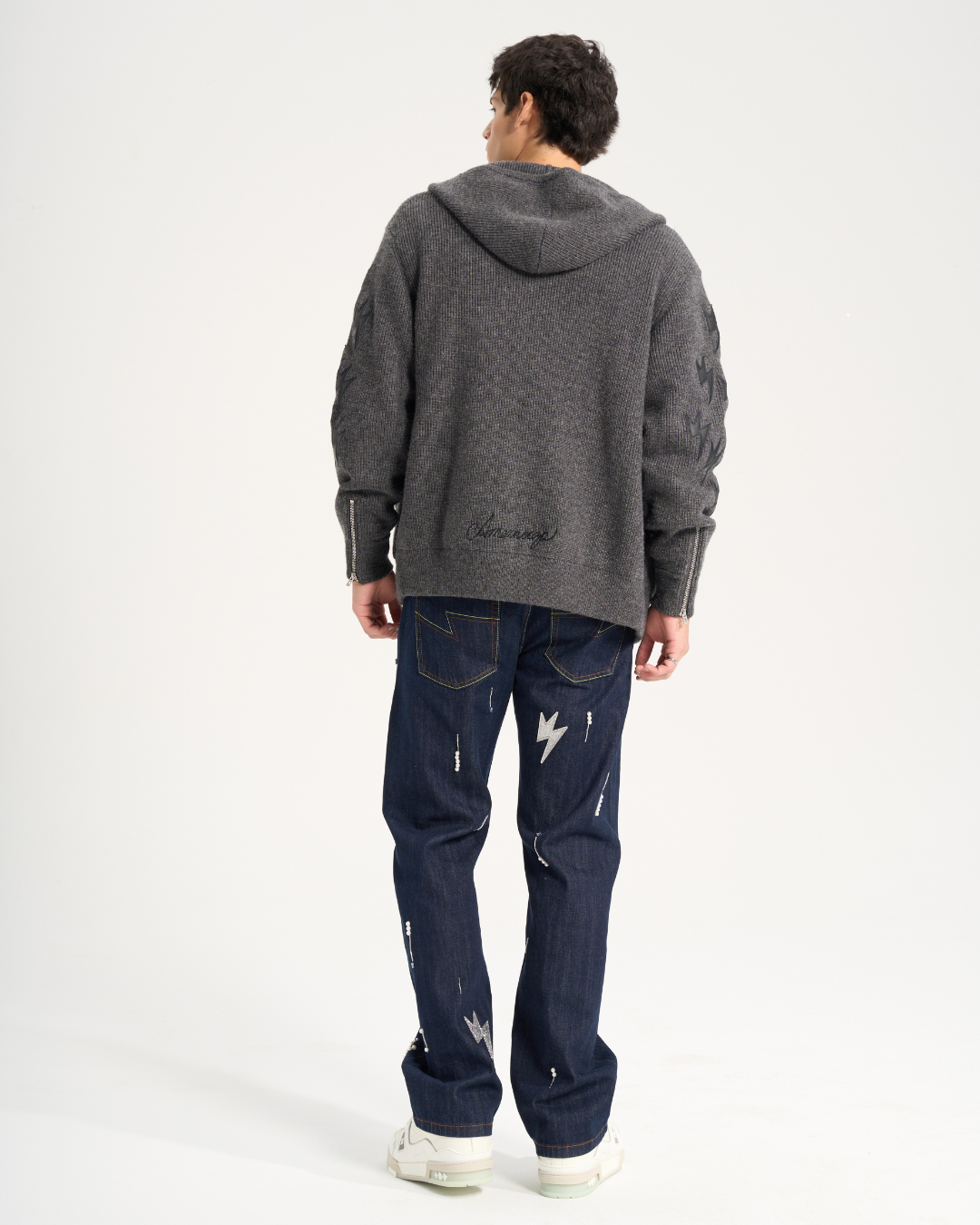 Unisex Lightning Bolt Zip-Up Hooded Cardigan