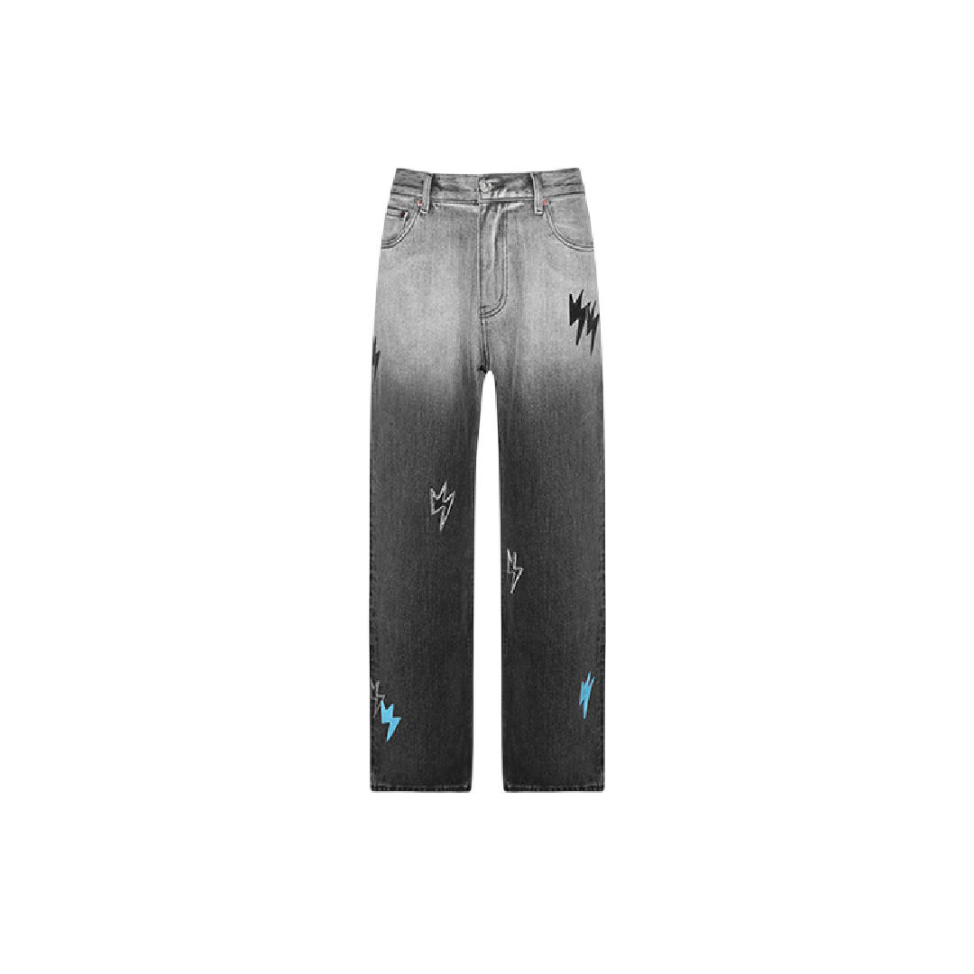 Unisex Lightning Bolt Jeans Gradient Black
