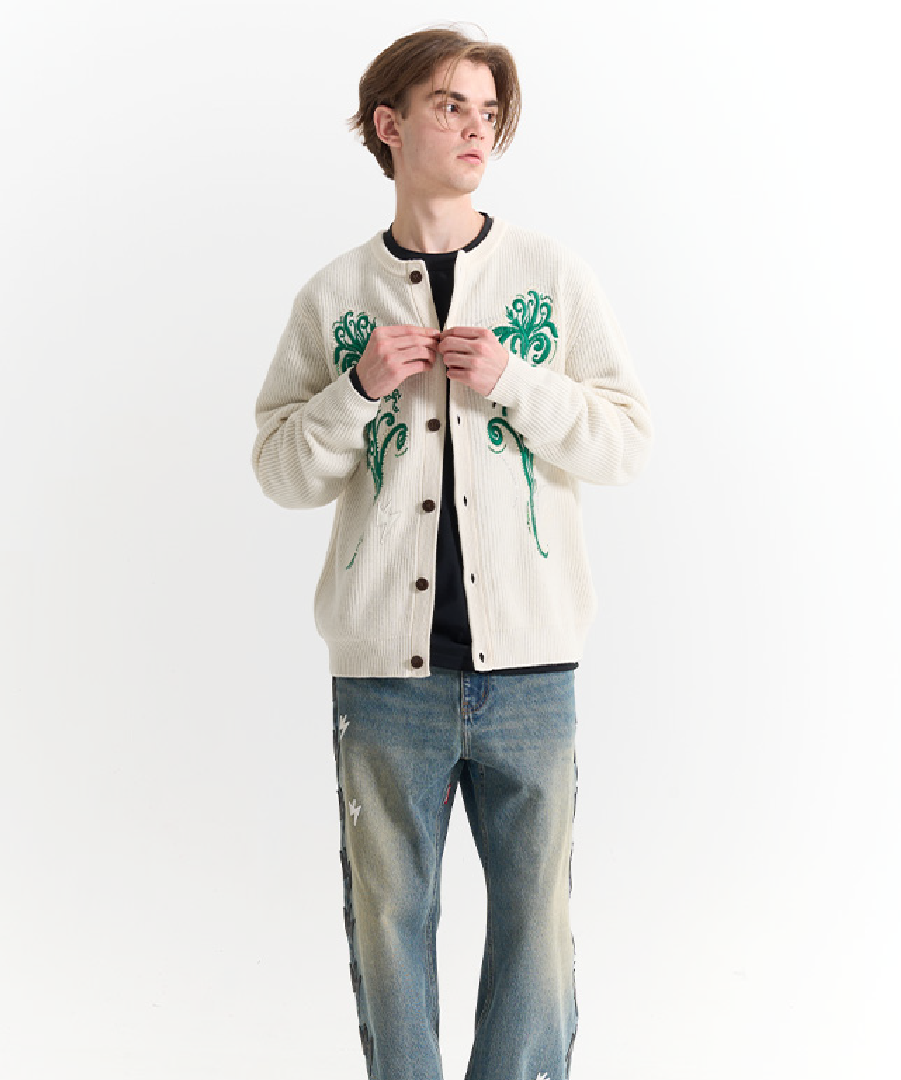 Unisex Floral Patterns Knit Jacket
