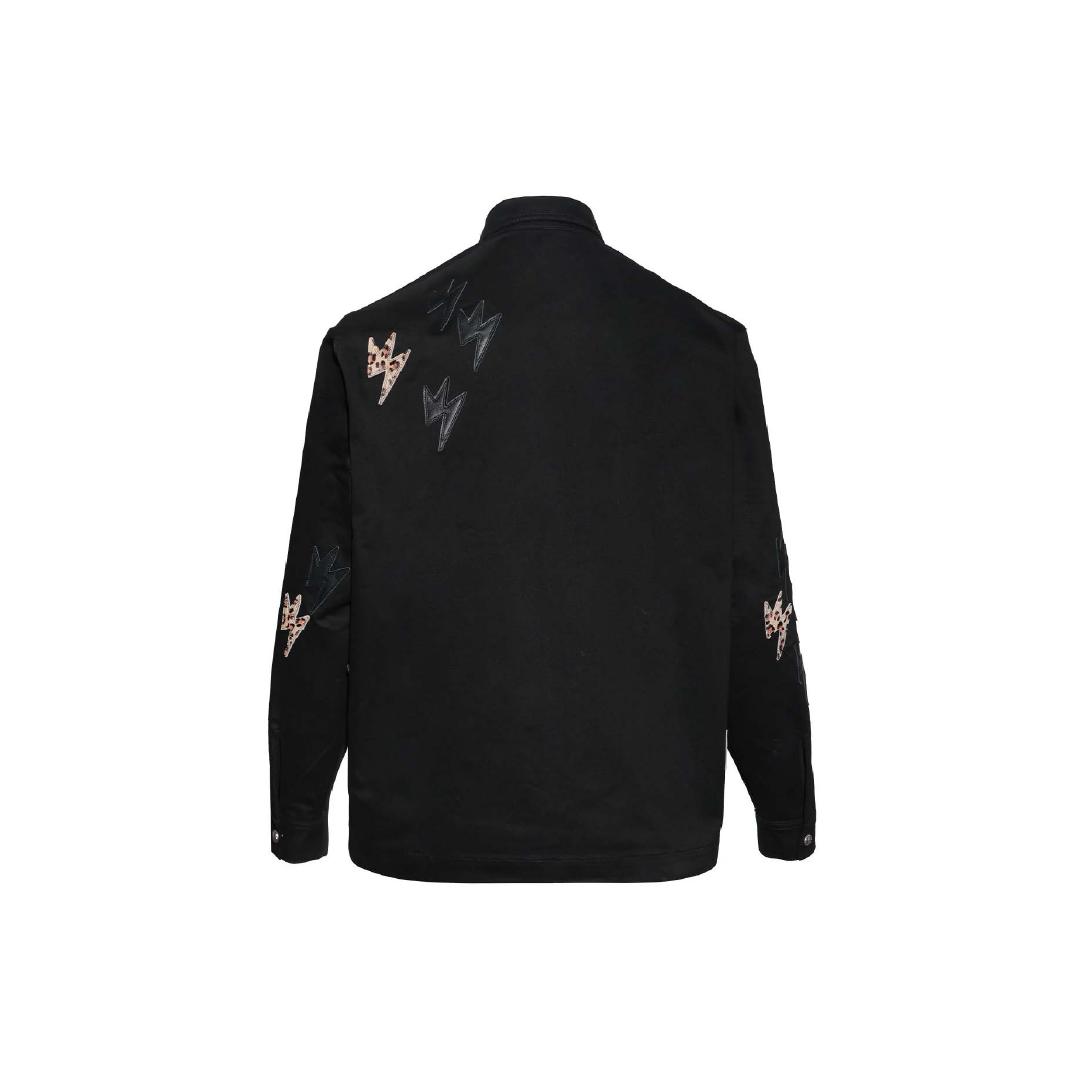 Unisex Leopard Print Denim Jacket Black