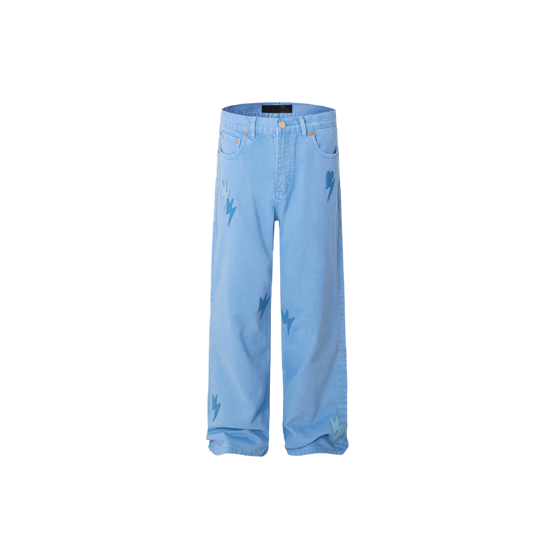 Men Lightning Bolt Jeans Blue