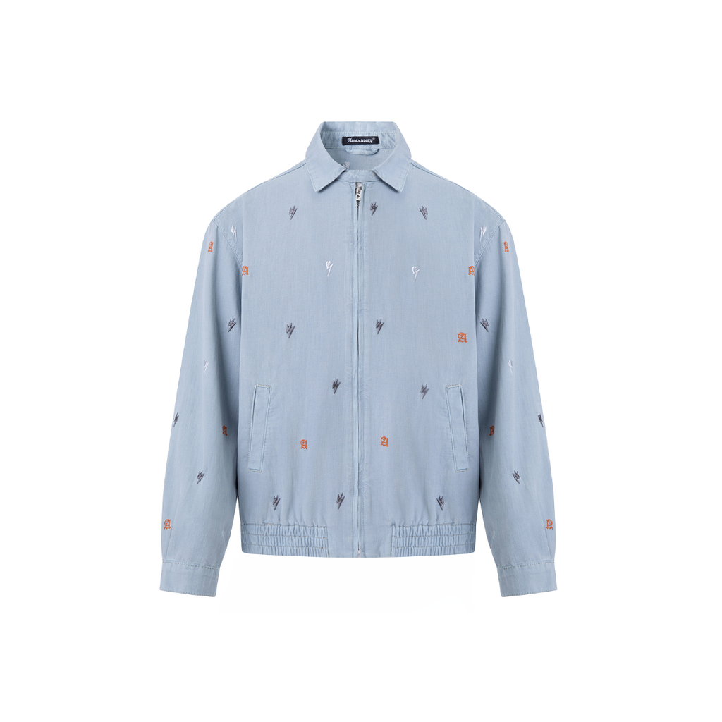 Unisex Logo Print Denim Jacket Light Blue