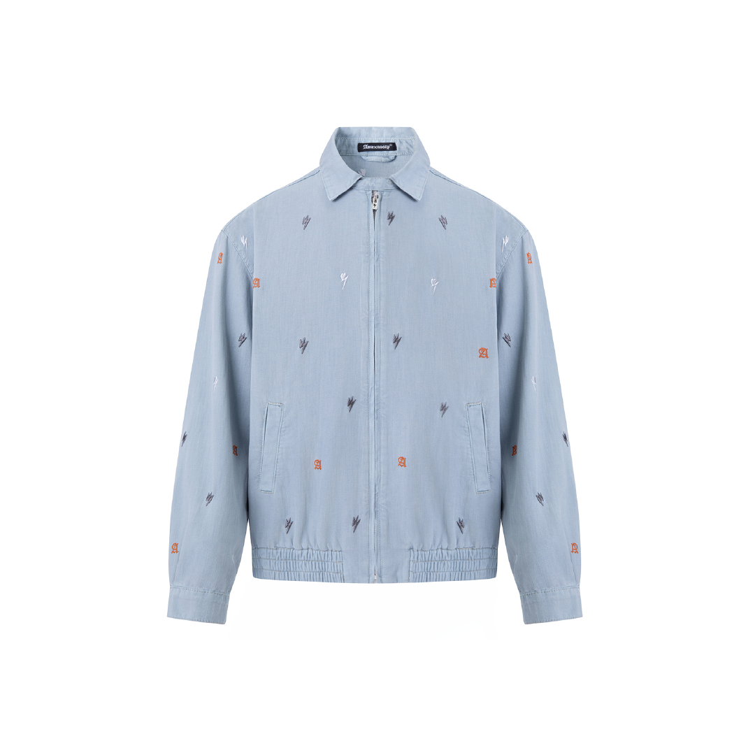 Unisex Logo Print Denim Jacket Light Blue