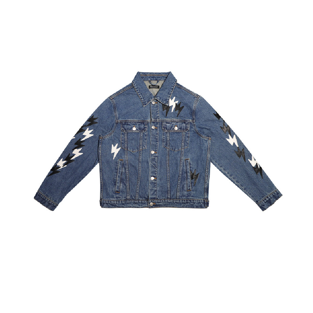 Unisex Lightning Bolt Denim Jacket Blue