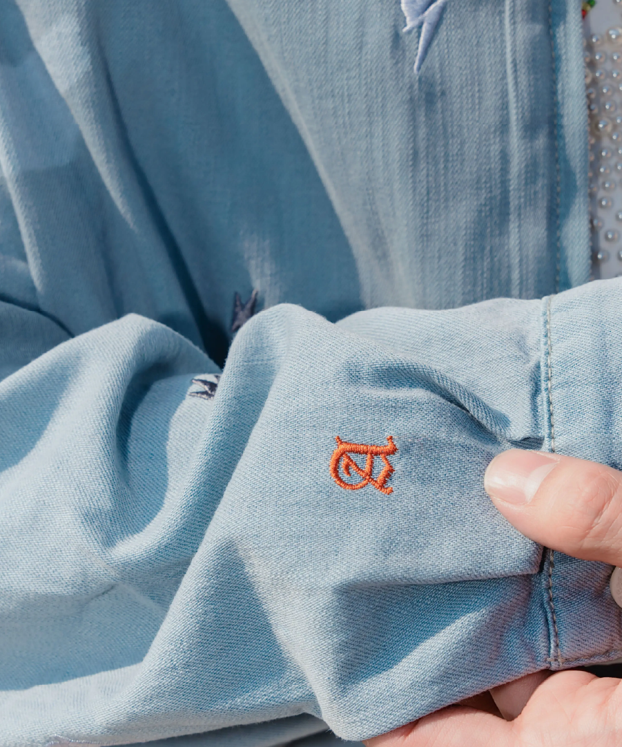 Unisex Logo Print Denim Jacket Light Blue