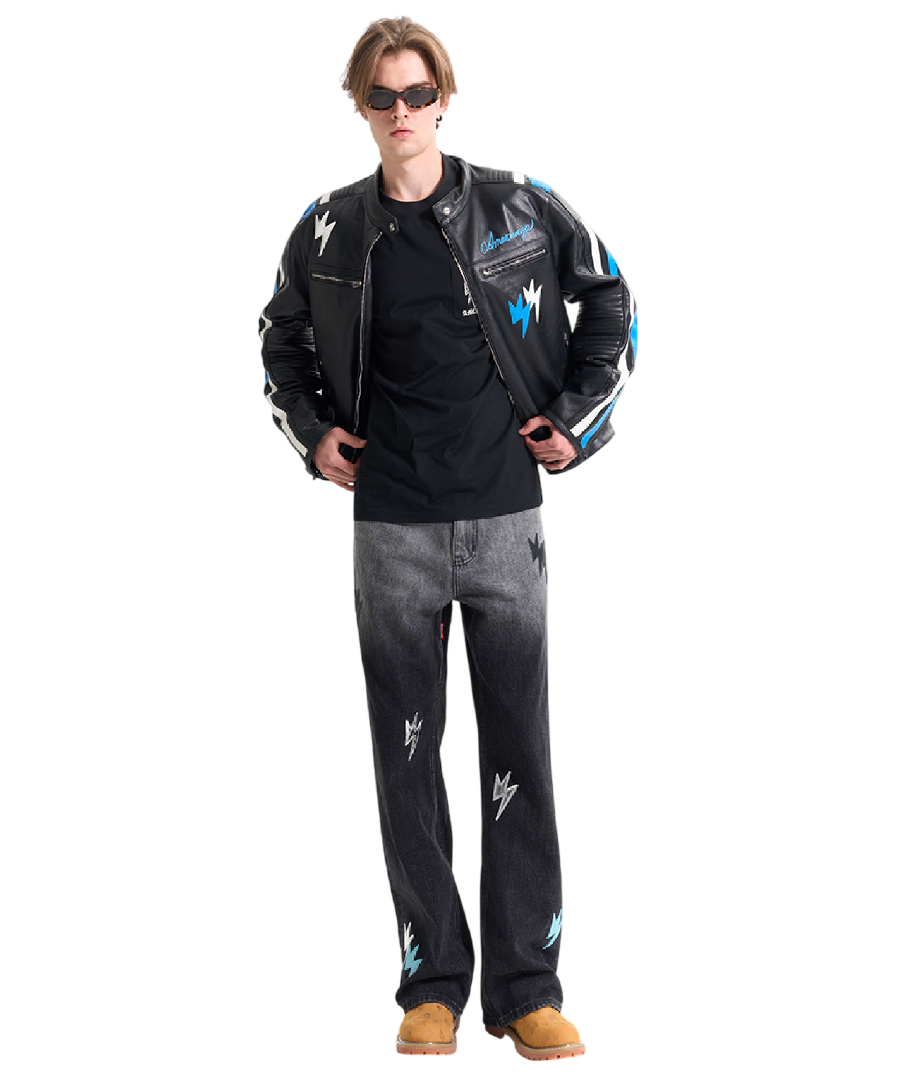 Unisex Lightning Bolt Leather Jacket